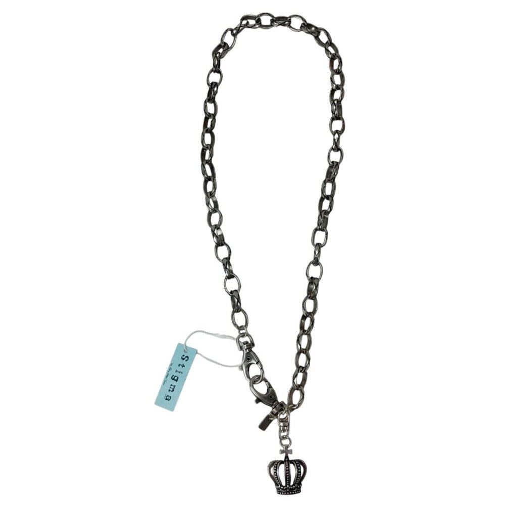 New Men's Silver Tone Patina Crown Necklace Thick Chain Stigma